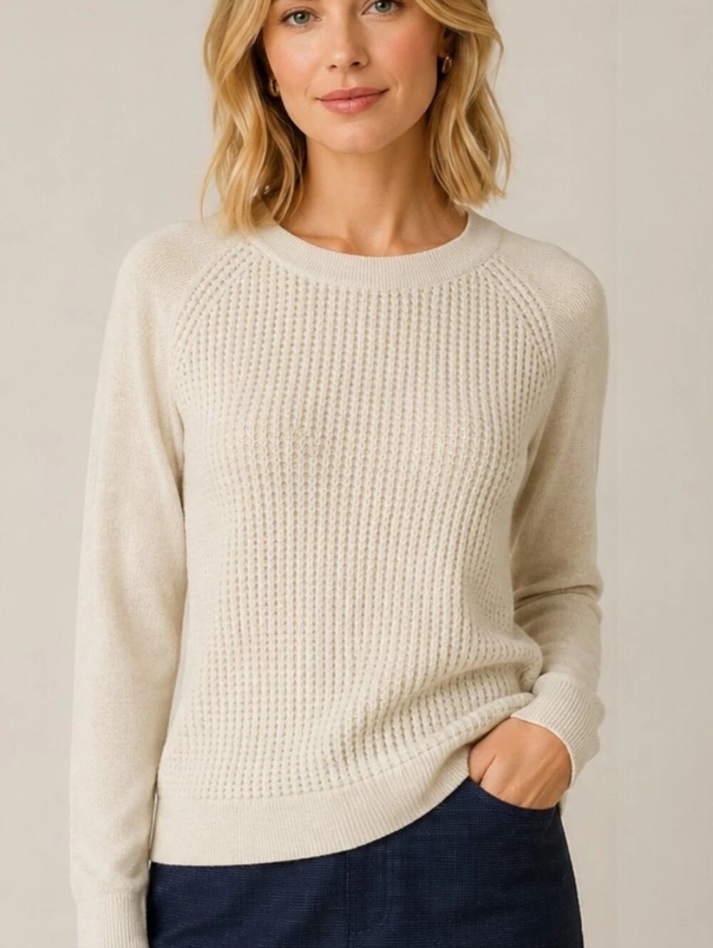 J.Crew Natural Cotton Waffle Knit Sweater Medium